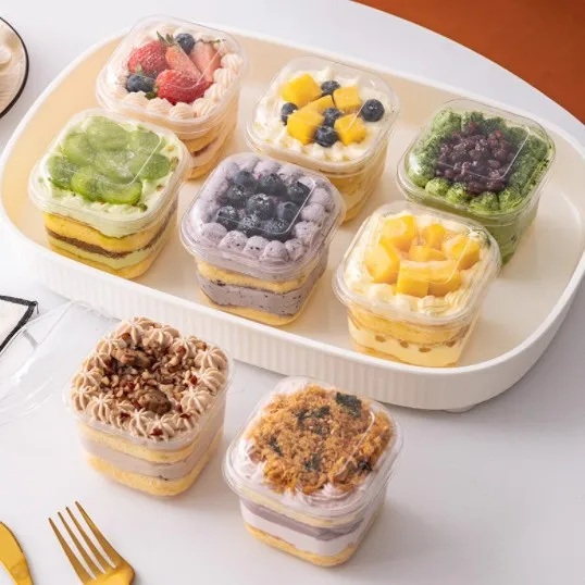 Small Vendor Desserts Packaging Case Small Tiramis Sumus Dessert One Time Packaging Cream Square Cake Wrapping Boxes 50pcs - view 5