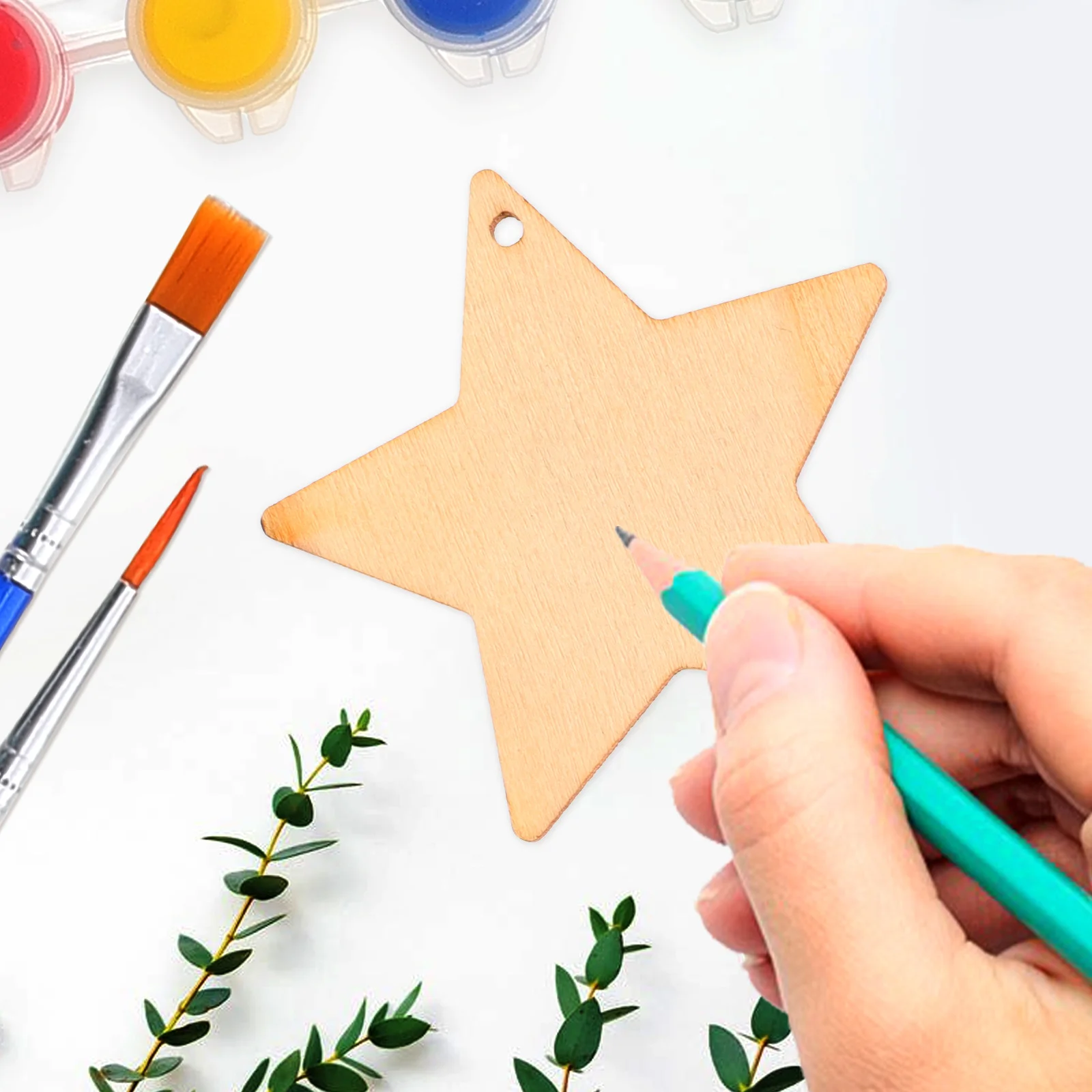 

50Sets DIY Wood Pentagram Cutouts Blank Wooden Chips for Handmade Decorative Ornaments Wall Hanging Plant Label Pendant Crafts