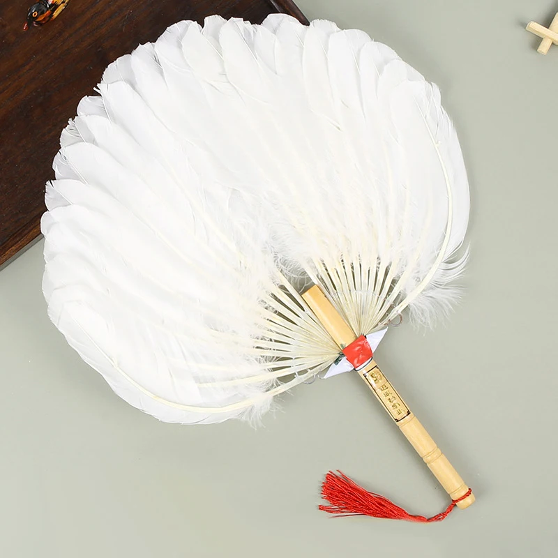 Vintage Feather Hand Fan Chinese Style Goose Feather Craft Fan Drama Party Stage Performance Handicrafts Photography Prop Supply