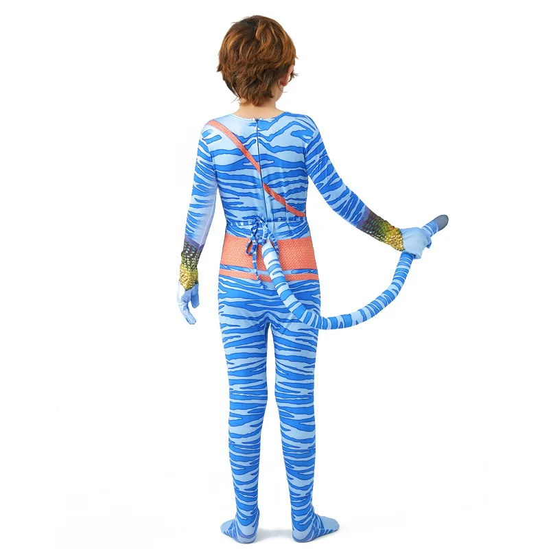 Girls Avatar 2 Neytiri Costume Tail Suit Boys Jake Sully Cosplay Zentai Bodysuit Jumpsuit Kids Halloween Birthday Party Costume