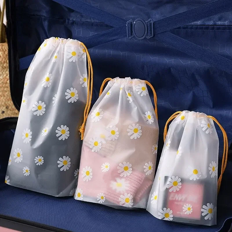 【Vendas quentes】 Bolsa de maquiagem de viagem transparente à prova d'água Toalha meia Bolsa de armazenamento de plástico com cordão para banheiro