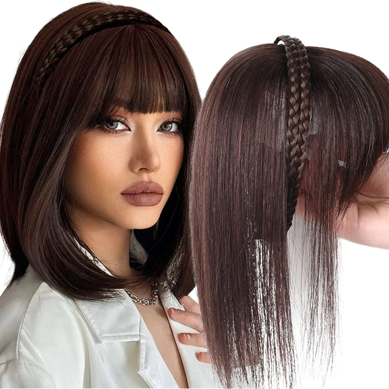 New Bangs Headband Synthetic Bangs Hair Extension Fake Fringe Natural Hair Clip on Hairpieces for Women Invisible Natural Clip