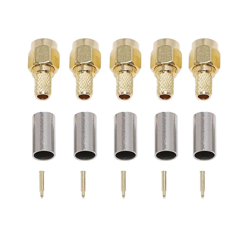 AT63-100Pcs SMA Male Plug RF Coaxial Connector Crimp For RG58 RG142 RG400 LMR195 RG223