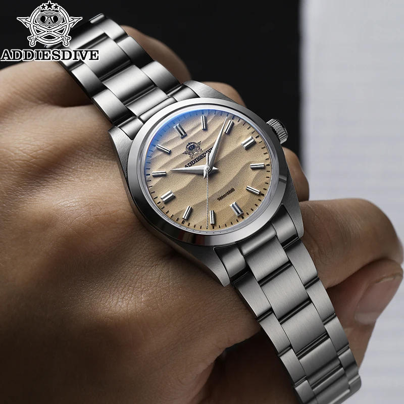 ADDIESDIVE Quartz Watches for Men Waterproof Diver Analog Watch Steel Bubble Mirror Glass Sand Dial Luxury Business Wristwatches