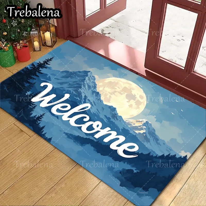 

1pc Welcome Door Mat Welcome Moon Mountain Scenery Doormat Soft Absorbent Non Slip Floor Mat