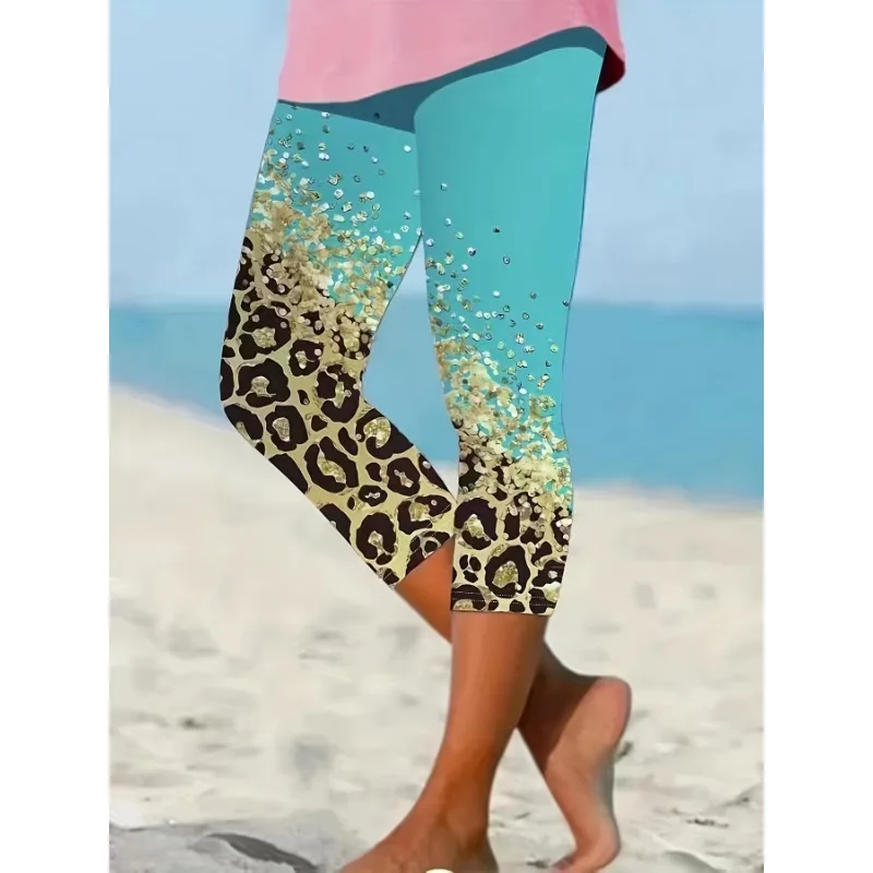 Sommer Damen bekleidung bedruckte Capris Leggings lässig Slim Fit hoch taillierte Polka Dot Leoparden muster Leggings