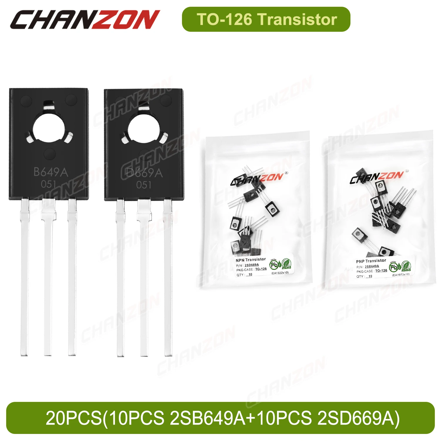 Original 20PCS (10PCS 2SB649A + 10PCS 2SD669A) TO-126 NPN PNP Transistor Kit Bipolar Junction Fets Integrated Circuits BJT