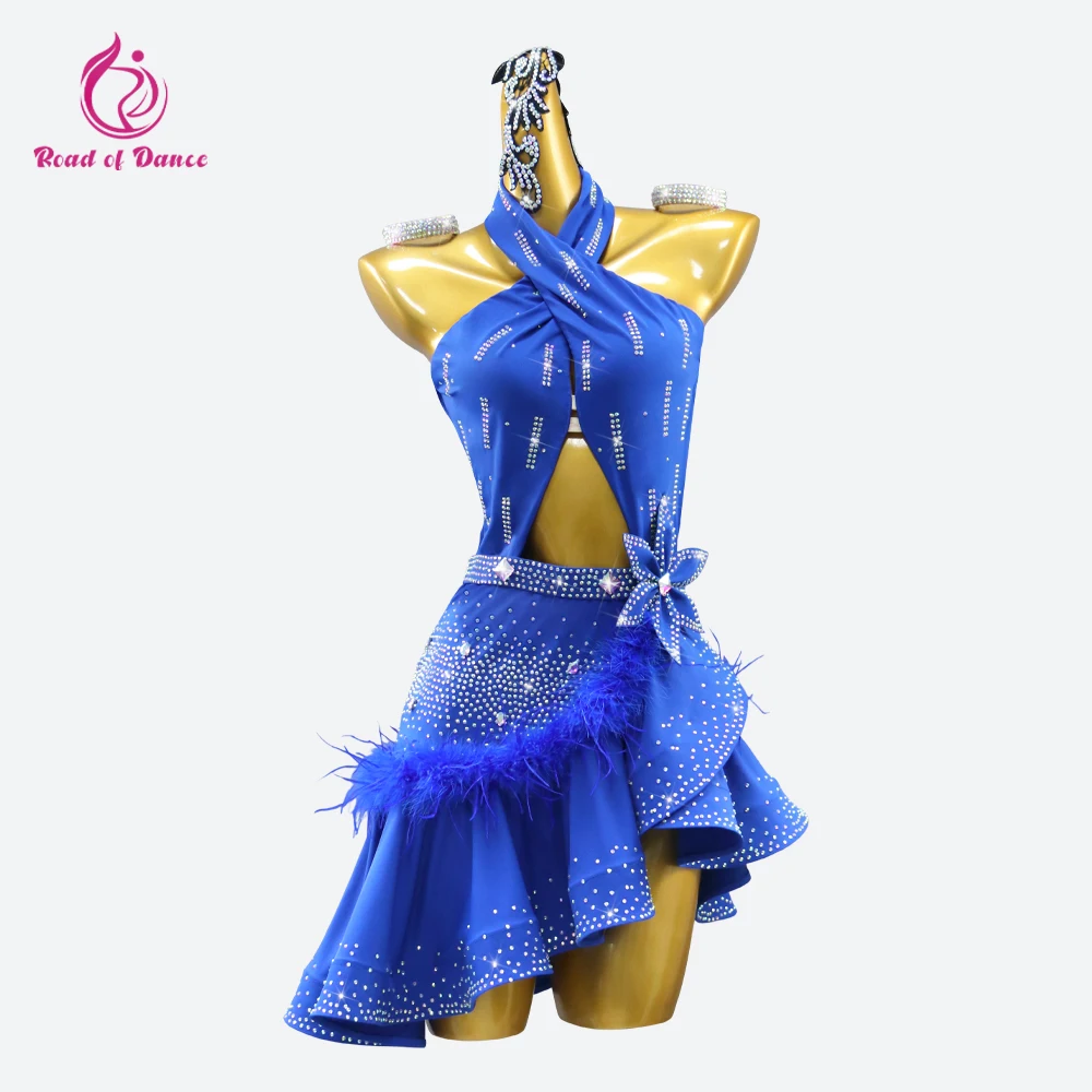 

Blue Line Dance Skirt Latin Dress Girl Feather Clothing Women Ballroom Costume Stage Practice Outfit Sexy Dancewear Cabaret Suit