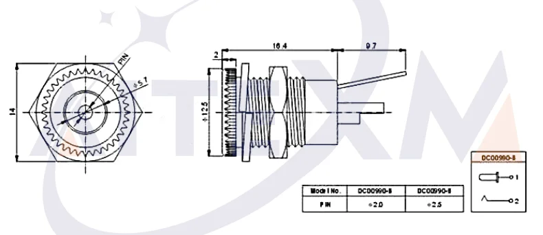 DC099 5.5 mm x 2.1mm DC Power Jack Socket Female Panel Mount Connector Metal DC-099 Open Hole 11MM 5.5*2.1 5.5*2.5