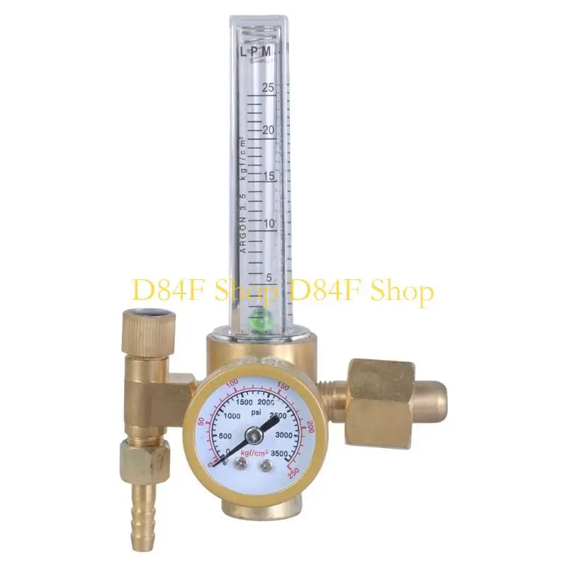 D84F Argon Pressure Reducer Regulator Gas Flowmeter 8 Male Thread with Two Scales