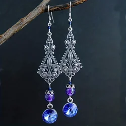 Bohemian Ethnic Indian Earrings Jewelry 2023 Women Alloy Hollow Carved Gypsy Rhinestones Boho Vintage Long Earrings