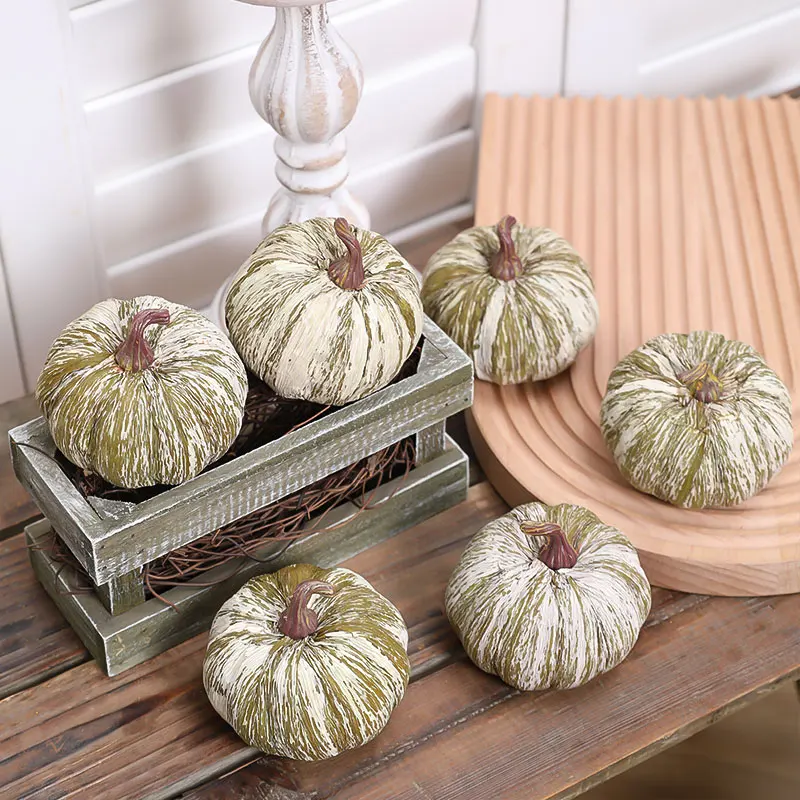 6PCS 6CM artificial Striped Pumpkin Home Hotel Garden Halloween Party Decoration -85001_X6