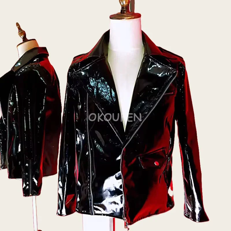 

Punk Style Stage Costumes Men's Paint Leather Motorcycle Jacket Club Party DJ Dancer Party Show Performance Wear