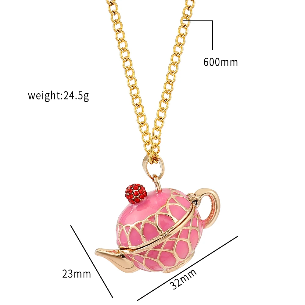 Pink Enamel Teacup Teapot Necklace Locket Magnetic Punk Streetwear Gothic Jewelry Y2k Accessories Necklace Vintage Kpop