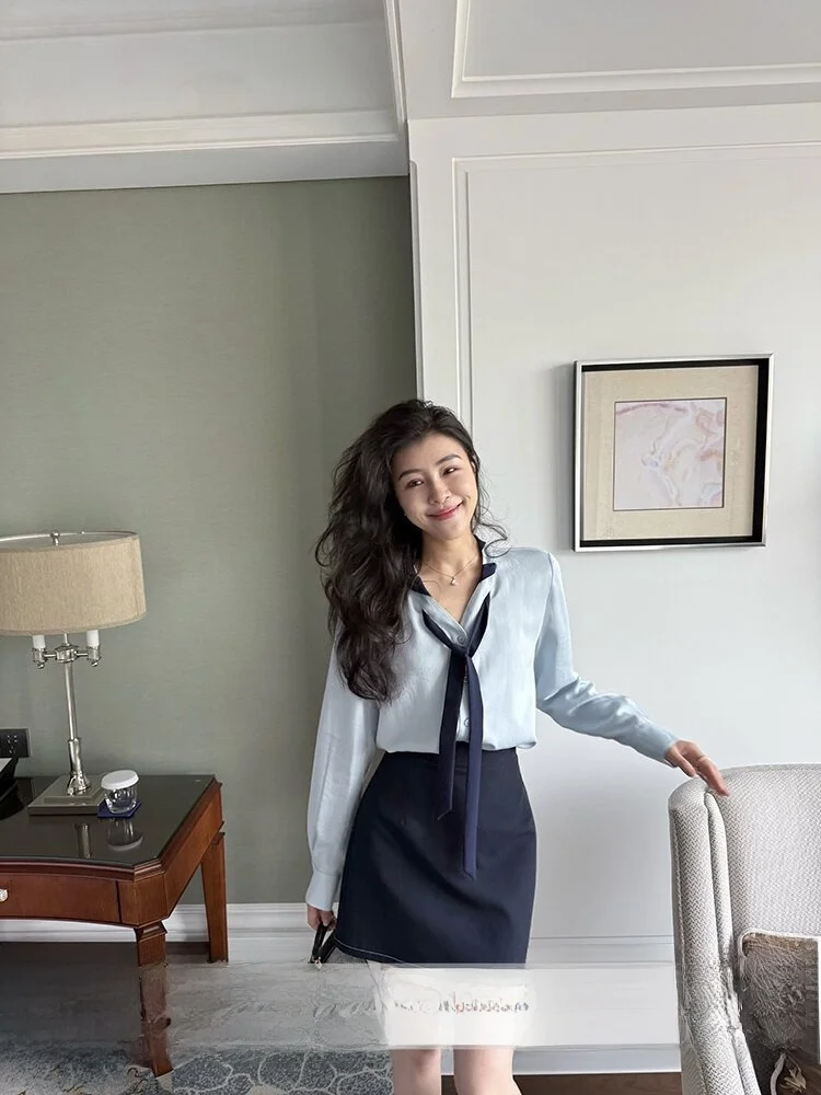 

Zhang a Xing Mist Island Spring Color irt ter Ne Long Sve Women's Faion Set with Pure Color Skirt And Pants