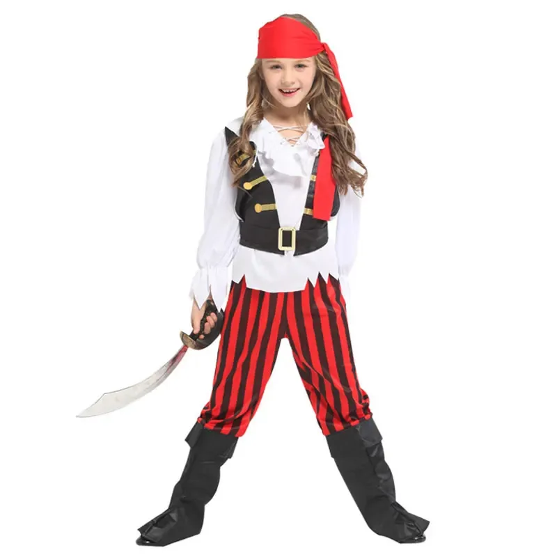 Children Kids Rebel Posh Pirate Costume Suit Outfits Corsair Girls Halloween Purim Carnival Party Masquerade Role Play