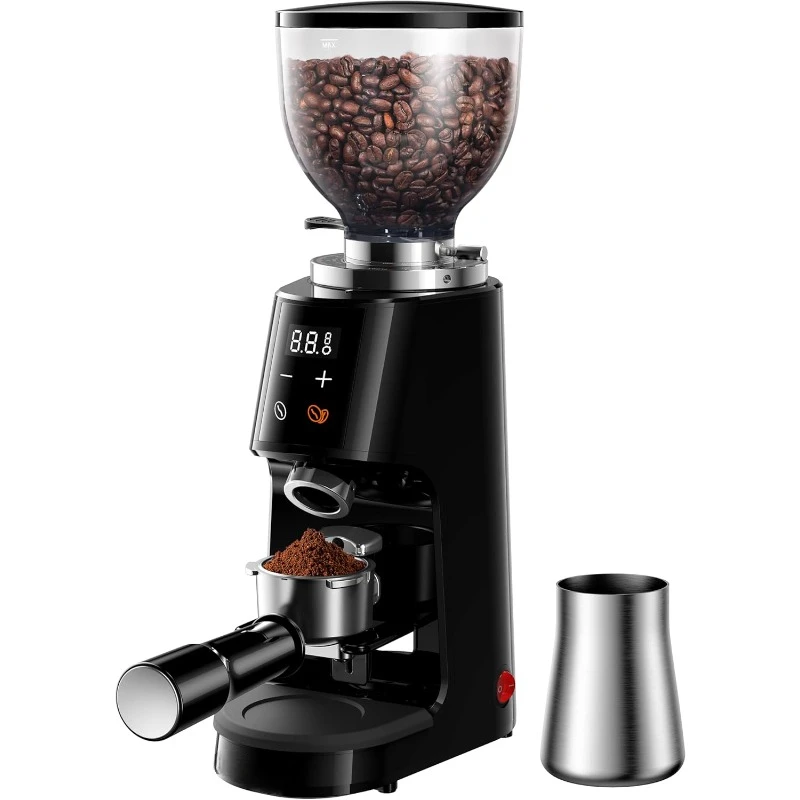 Professional 64mm Burr Coffee Grinder  Coffee Bean Grinder with Adjustable Electronic Timer and LED Display, Anti-Static,Black