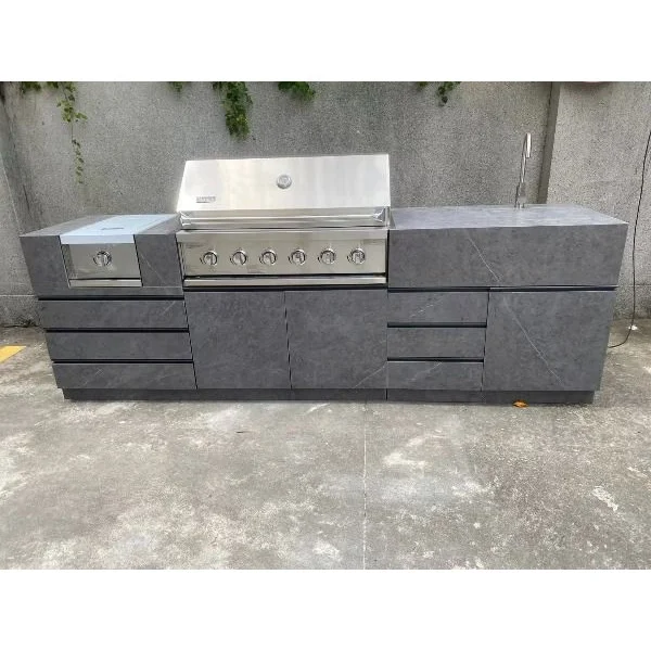 Artisan Luxury Gas BBQ Grill Sintered Stone Outdoor Kitchen With Small Sink