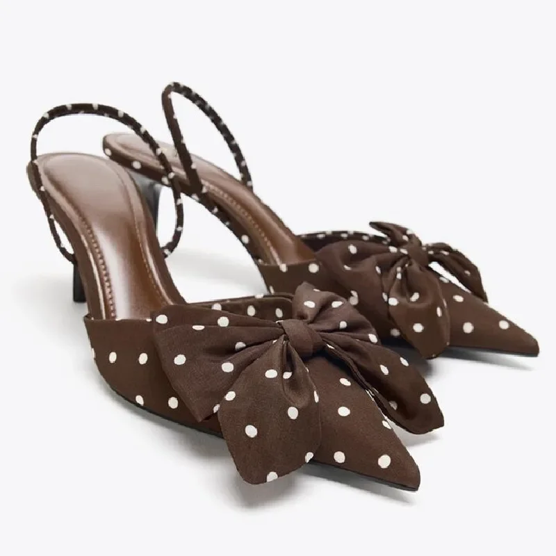 

Butterfly Knot Design Pointed Toe Pumps Women Polka Dot Slingback Dress Shoes Summer Elegant High Heels Sandals Women Tacones