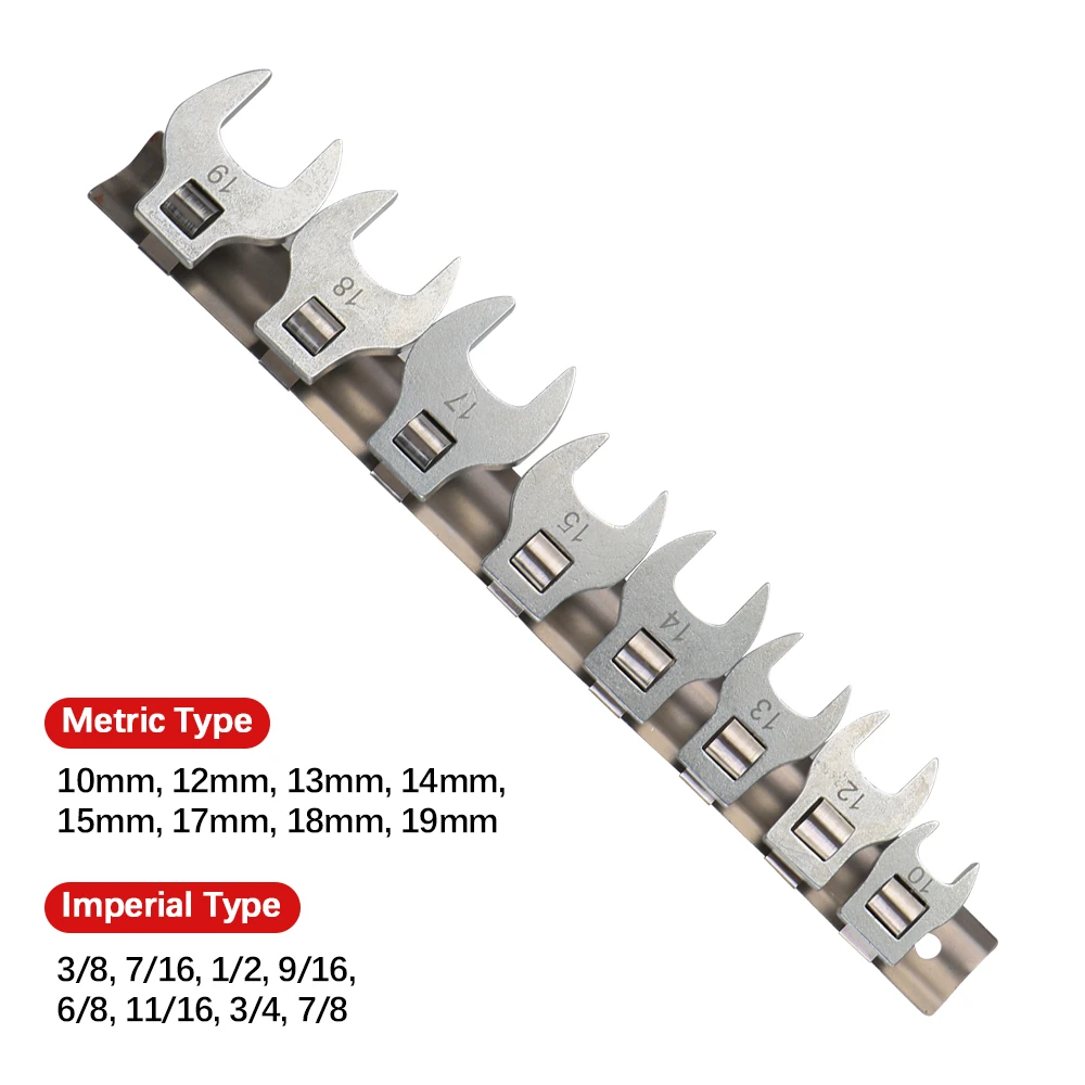 For Ratchet Torque Wrench Crowfoot Wrench Set Head Square 3/8 Inch Drive Replacement Bullhorn Wrench Metric/Imperial 8-Piece