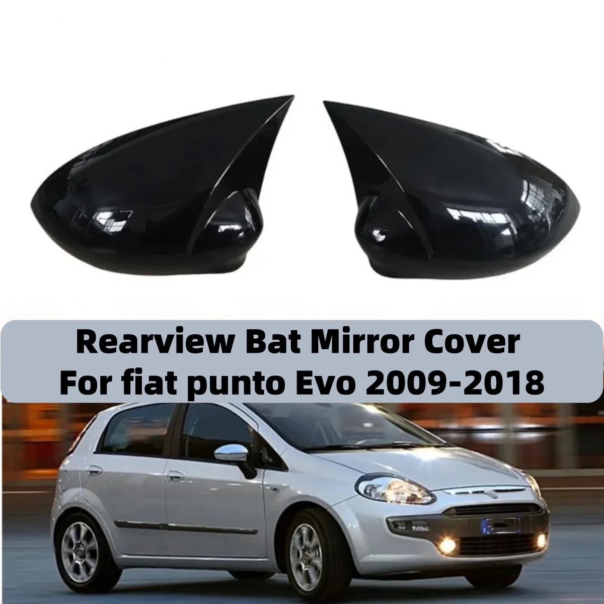 Glossy Black For Fiat 500 500C Grande Punto Pair Car Side Wing Mirror Cover Caps Rearview Mirror Cover Shell Case Trim Add on