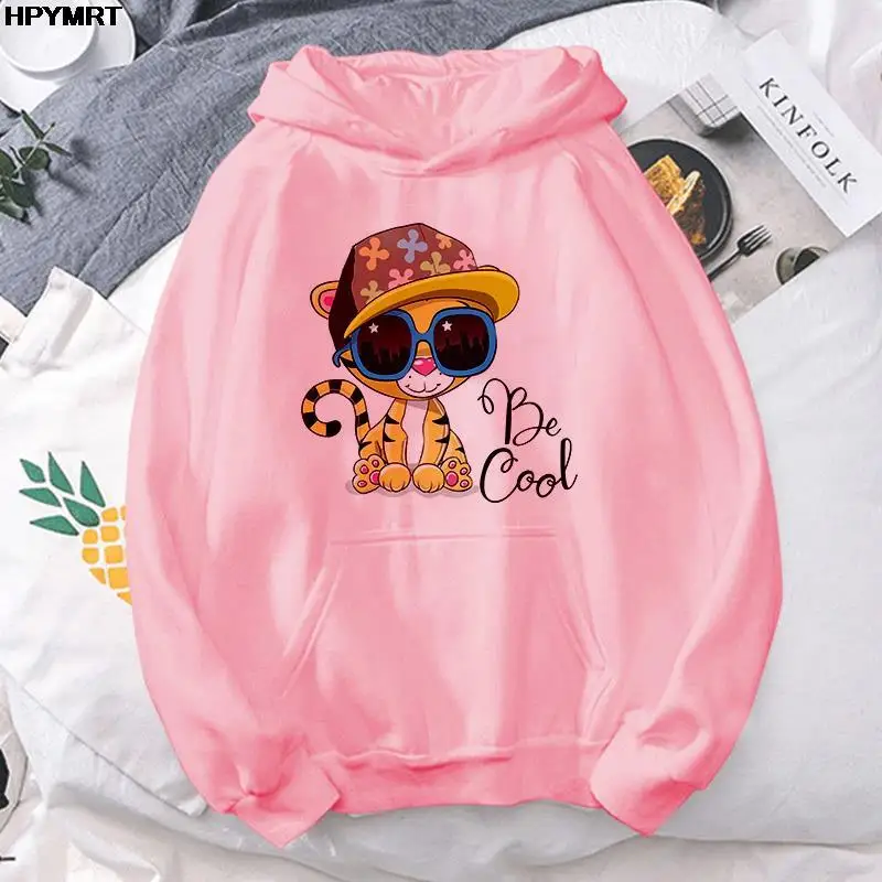 

Autumn Winter thin fleece Casual comfortable Sweatshirts cute young tiger Printing animals Graphics women's clothing Hooded Tops