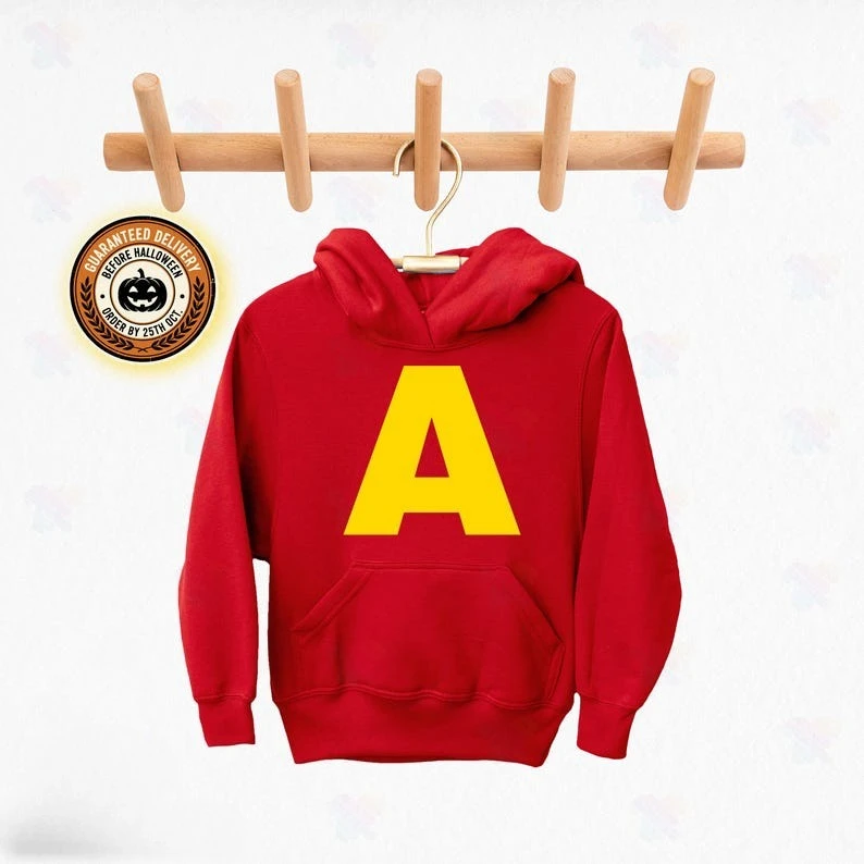 

Красная толстовка с желтой буквой A: толстовка с персонализированным начальником, забавная толстовка в костюме на Хэллоуин