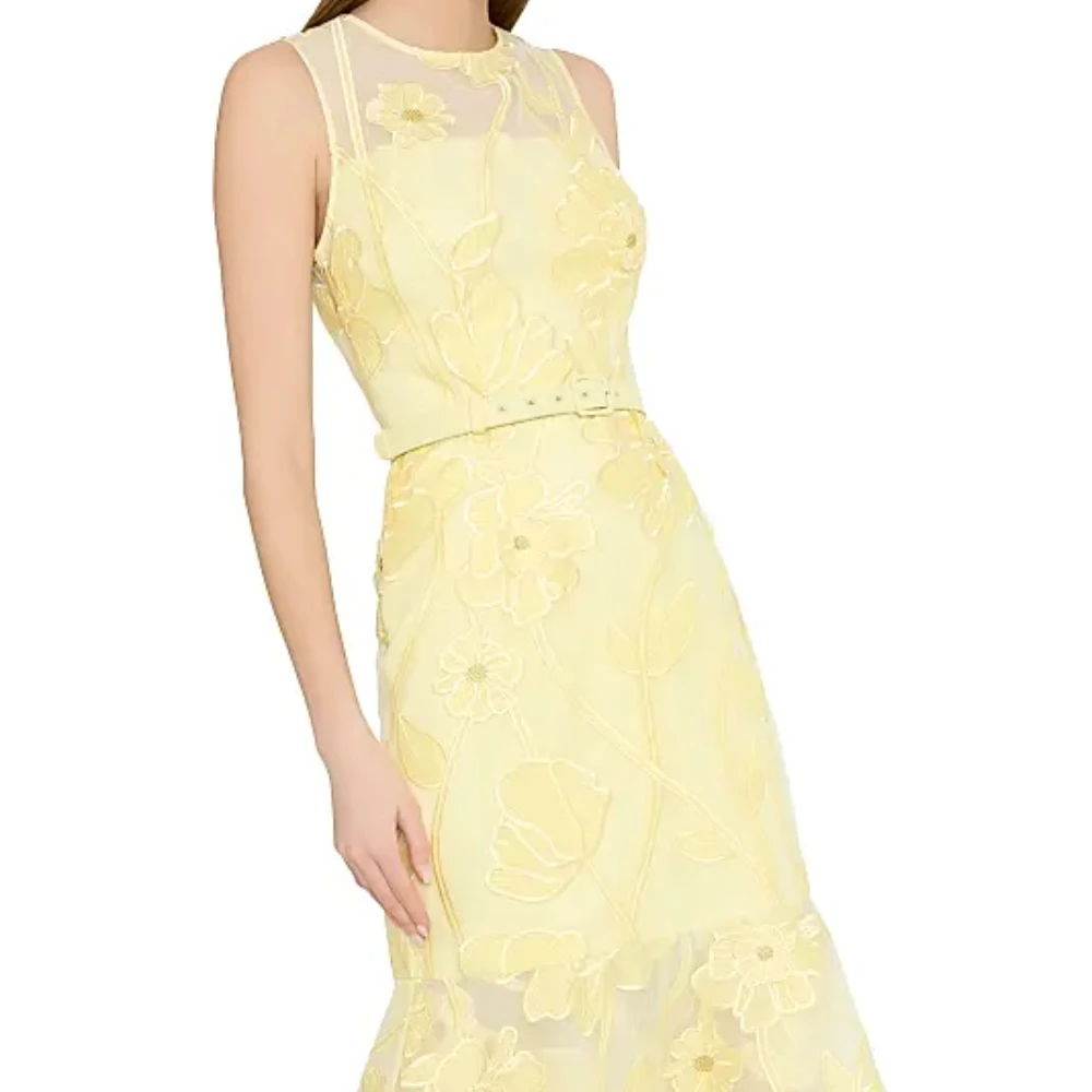 

Customized Fashion Floral Print A-line Tiered Floor Length Evening Dress Party Dress Women's O-neck with Sash Prom Gowns