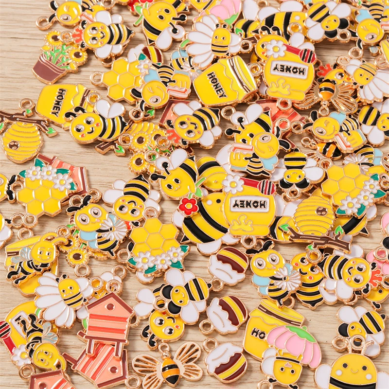 10 Stück Mix Cartoon Tier Biene Charms Emaille Honigbiene Blume Charms Anhänger für Schmuckherstellung Halsketten Ohrringe DIY Handwerk Geschenk – Detail 24