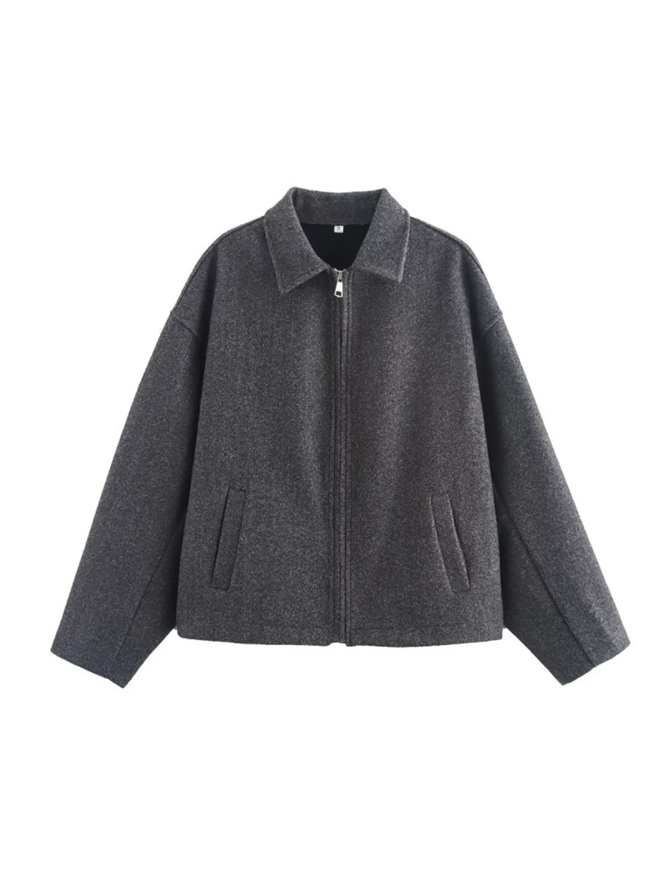 Women's Woolen Zipper Jacket Elegant Lapel Long Sleeve Blazer Thick Warm Short Coats Vintage Autumn Winter Streetwear Outerwear 7
