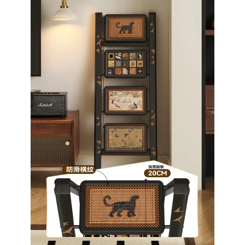 Medieval style ladder for home use, folding and retractable retro small ladder, portable herringbone ladder indoor thickening