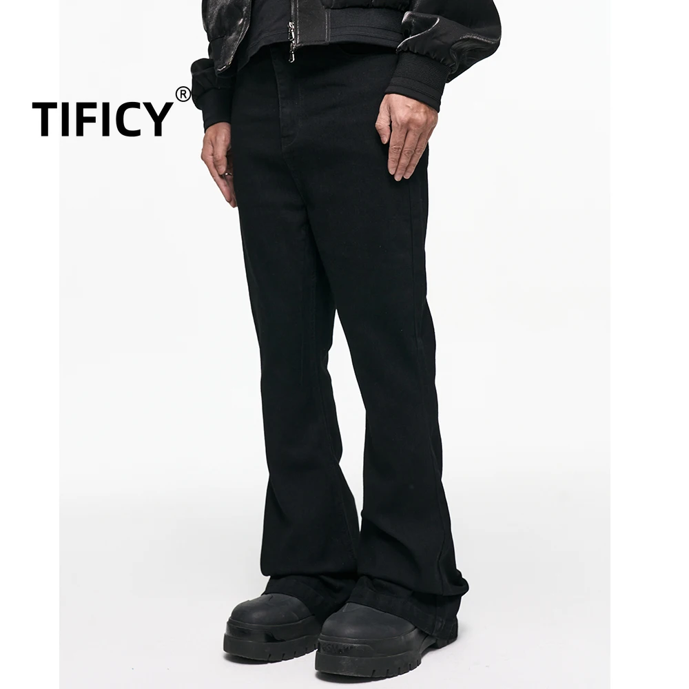 High Street Dark Denim Pant Men's Micro Elastic Casual Loose Leg Length RO Style Micro Horn Jeans Men's Long Pants