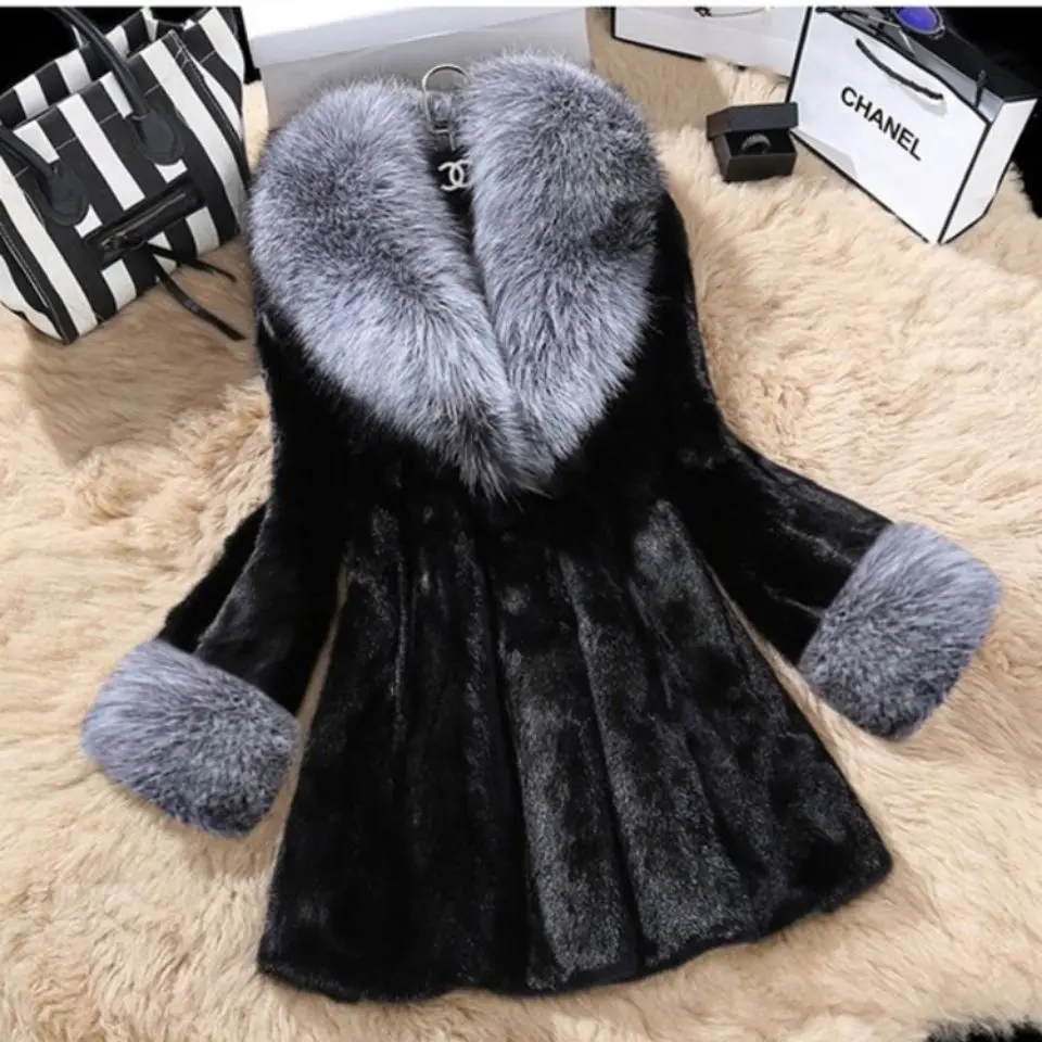2025 new Korean version fashion imitation mink medium and long fox fur collar shows slim-fitting thin fur coat