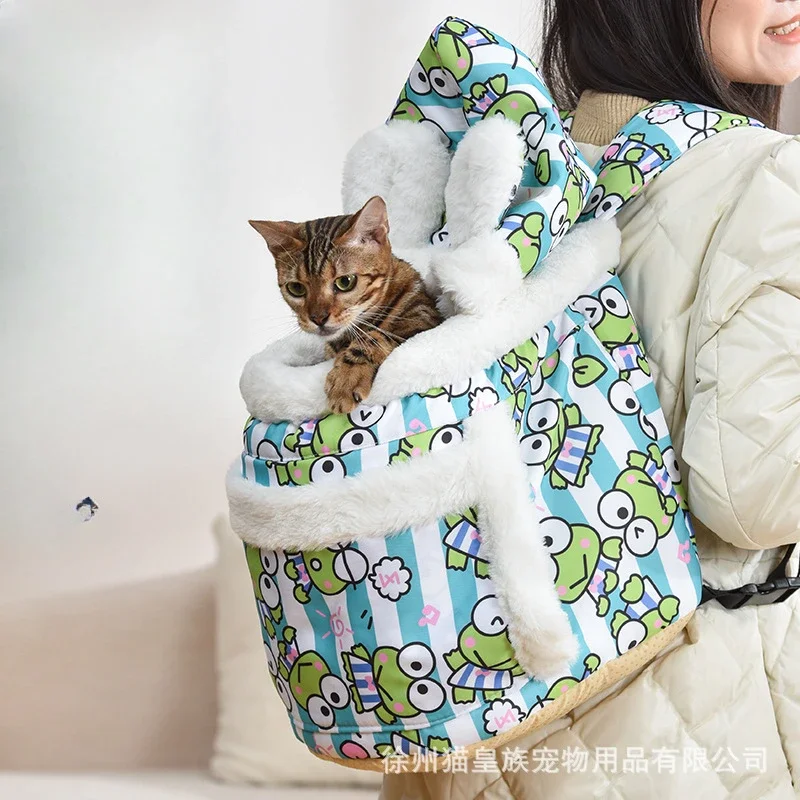 

New Thick Warm Pet Cat Dog Carrier Teddy Puppy Winter Fur Collar Backpack Out Travel Bag Transport Chest accessories