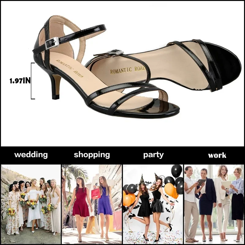 Women Sandals Summer 5cm Low High Heels Open Toe Stilettos Sexy Pumps Sandal Ankle Strap Dress Ladies Party Dress Wedding Shoes