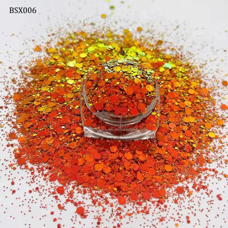 Chunky Hexagon Glitter para Nail Art, lantejoulas Laser, Brilhante Manicure Flocos Decoração, Mix Size, Sereia, 13 Cores, 50g por Saco