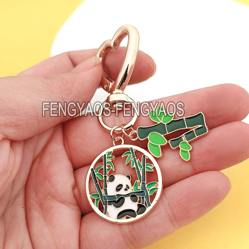 Cute Panda Keychains Ladies Animal Keychain Gold Color Bamboo Key Holder Heart Buckle Keyring Gift for Friend