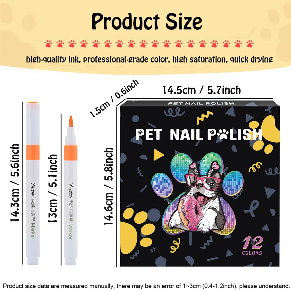 Dog Nail Polish Pen, 12 Colors Pet Nail Polish to Create Beautiful Nails with Girl Pets Dog Grooming, Quick Dry & Easy to Use