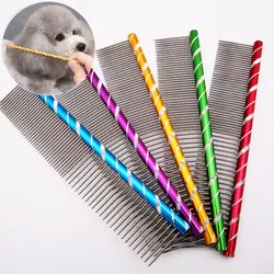 16/19/20/25cm Pet Dog Comb Bright Multi-Colored Stripe Grooming Comb Stainless Steel Straight Comb For Dog Cat Grooming Toolts