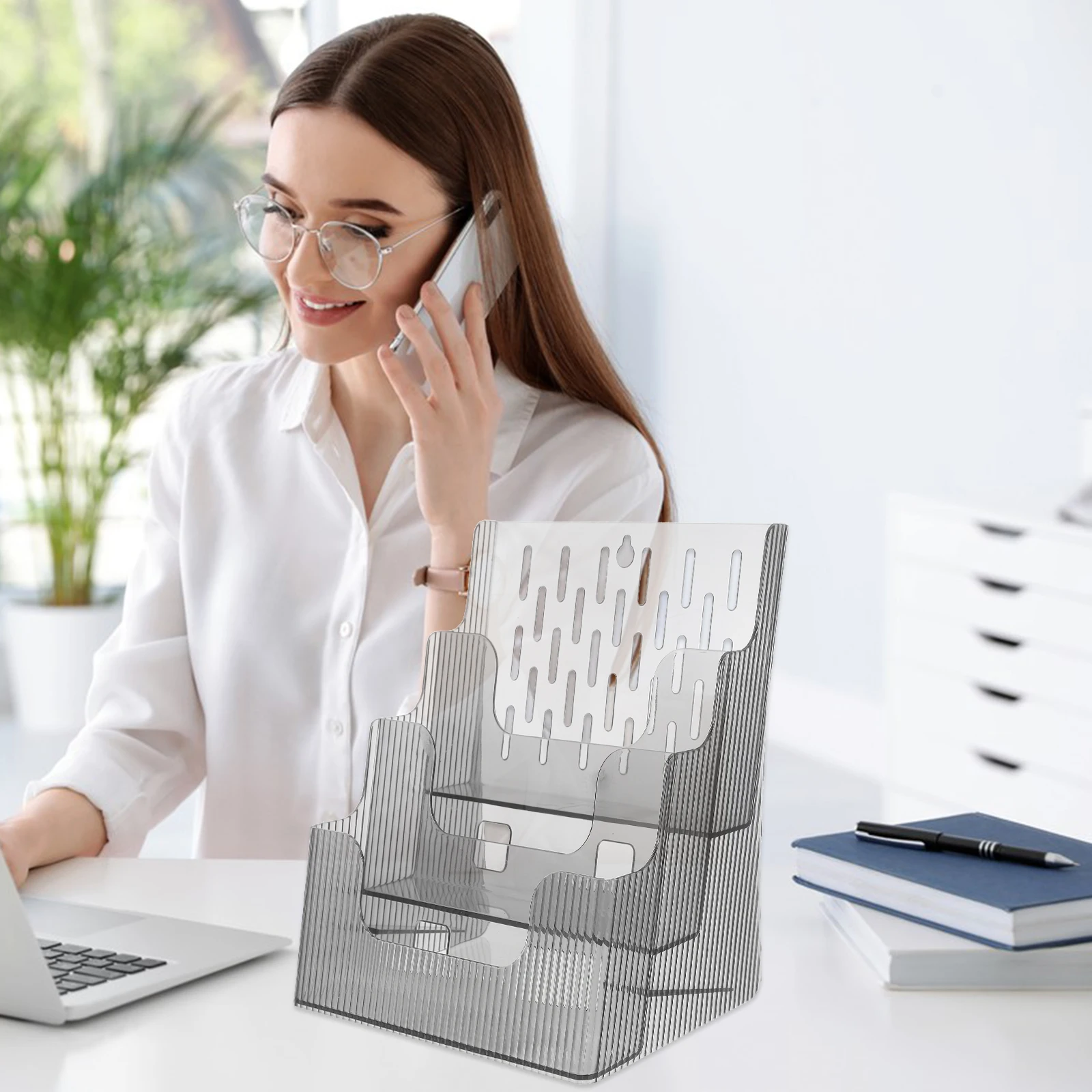 Clear Acrylic Desktop File Organizer Multi-Tier Sloping Design Office Table Brochure Holder Document Stand File Folder Storage