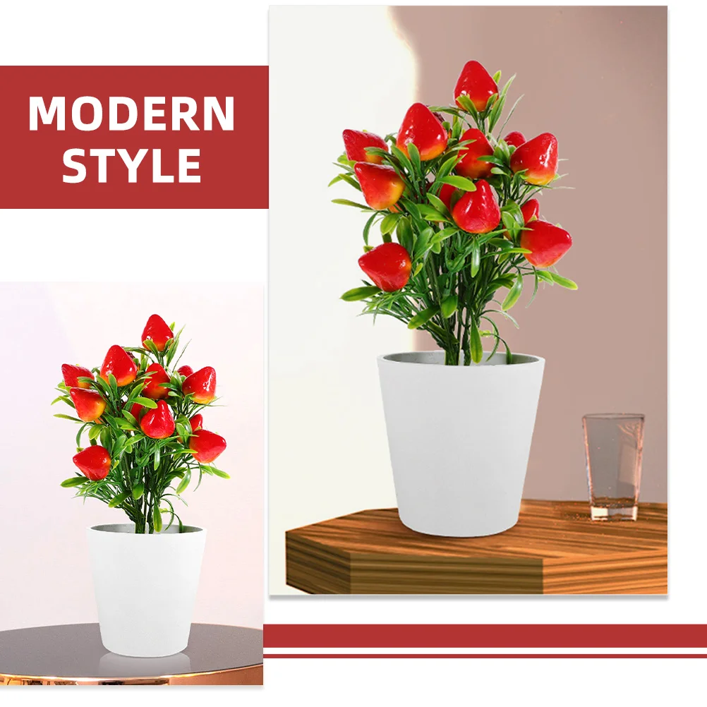 2セット シミュレーションイチゴの木 2セット リアルなフェイク盆栽 家庭 オフィス装飾 デスクトップ 人工果物鉢植え