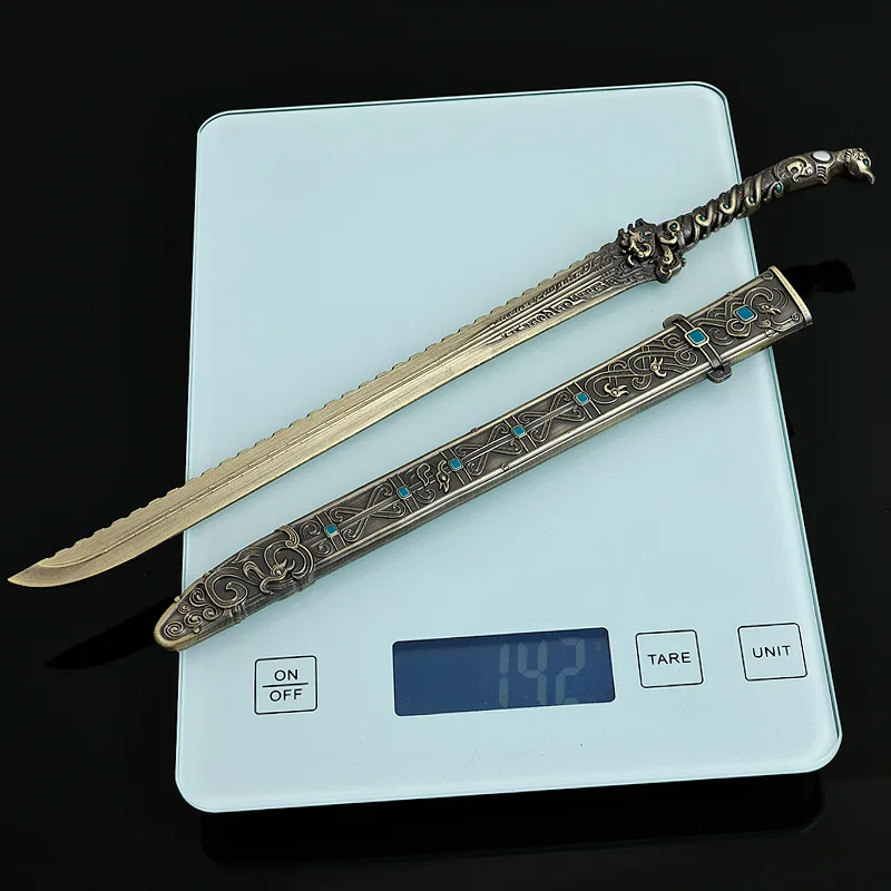 28cm/11.02in Fengshens Yanyi Filme Arma Periférica Modelo Deng Chan Yu Espada de Metal com Bainha Brinquedo Artesanato para Presentes de Meninos