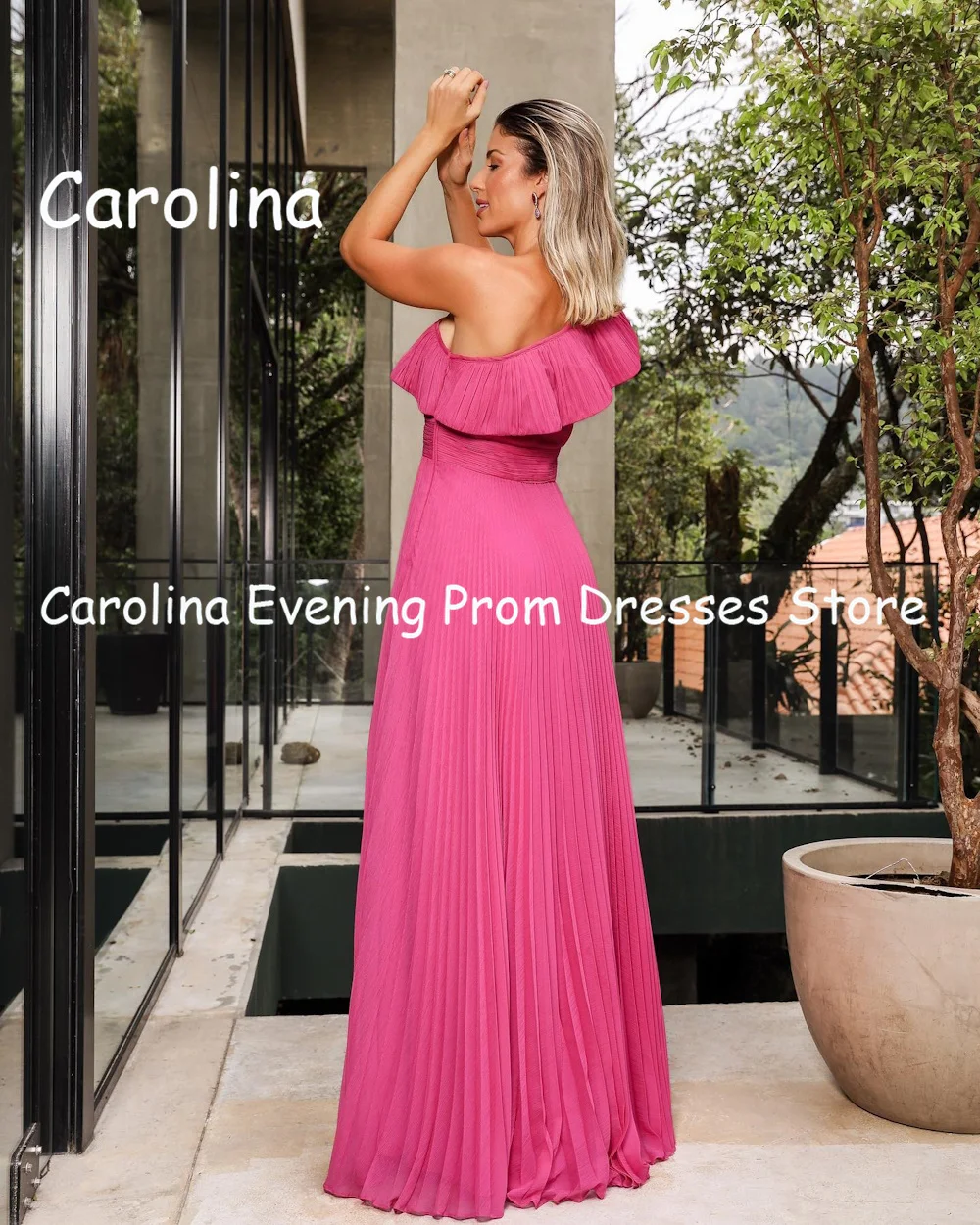 Carolina Chiffon A-line One-shoulder Arab Ruffle Prom Gown Floor Length Saudi Evening Formal Elegant Party Dress for Women 2023