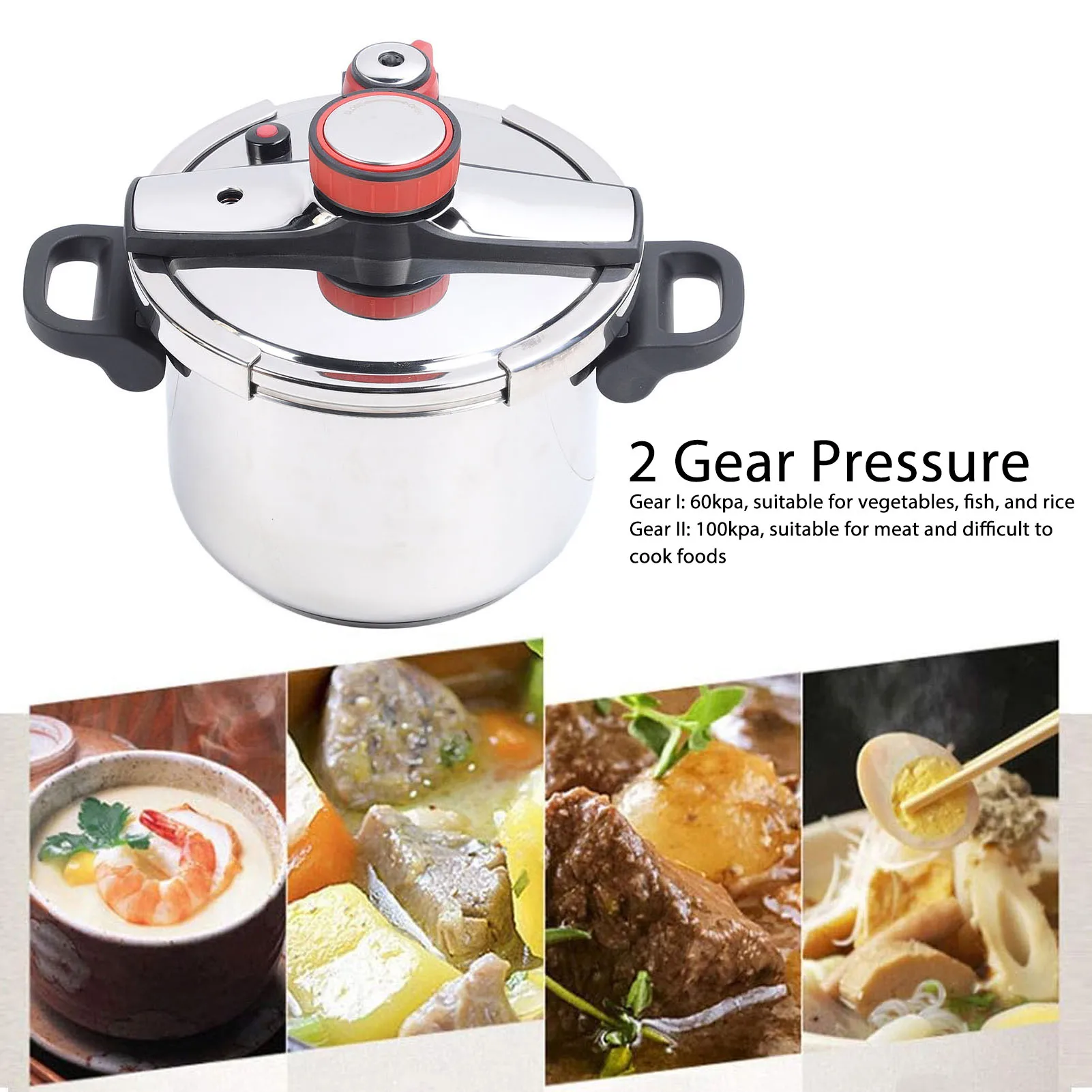 

Pressure Cooker, Pot High Temperature Resistant 2 Gear 100kpa Pressure Cooker Foldable Handle Fast Boiling for Electric Furnace