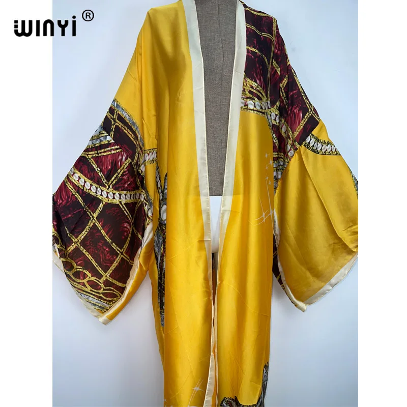 2022 WINYI Summer holiday Beach Wear Cover up sweet lady boho Cardigan stitch colorful sexy Holiday long Sleeve Kimono kaftan