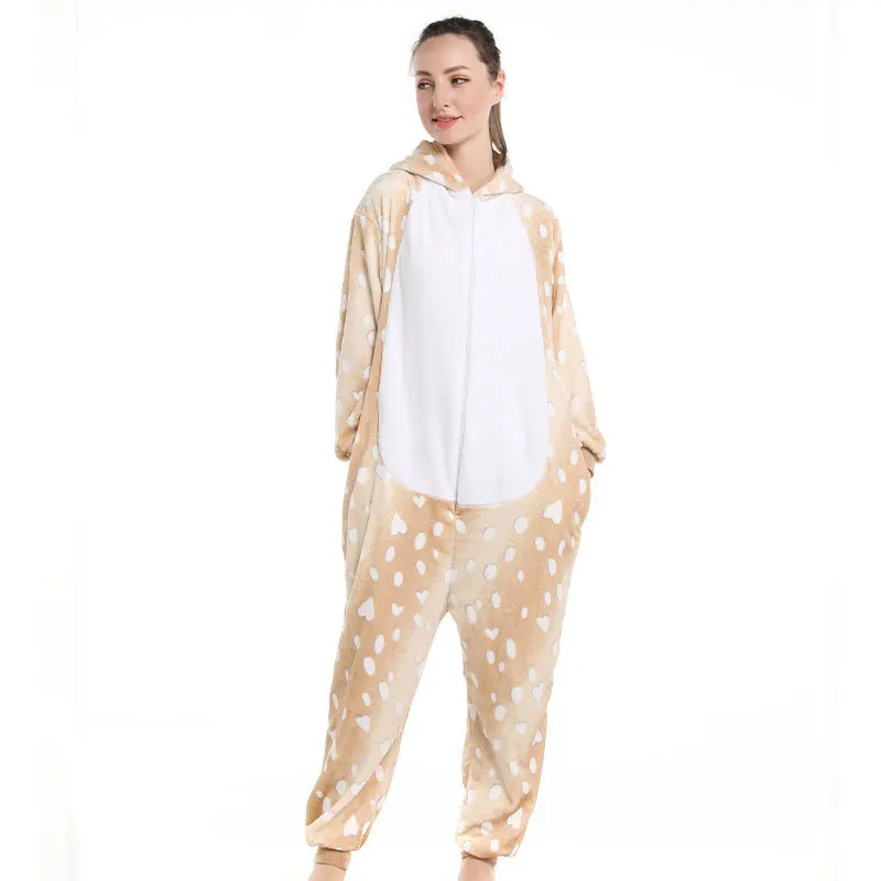 鹿-大人と子供のためのワンピースジャンプスーツ、長袖パジャマ、ゆったりとしたカジュアルなラウンジウェア、動物のホームウェア、秋と冬