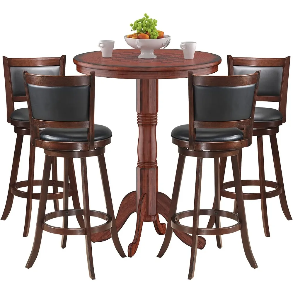 Restaurant Chairs,5 Pcs Pub Table Set, Wooden Pub Pedestal Side Table w/Stable Base, 360 Degrees Swivel Bar Stool,