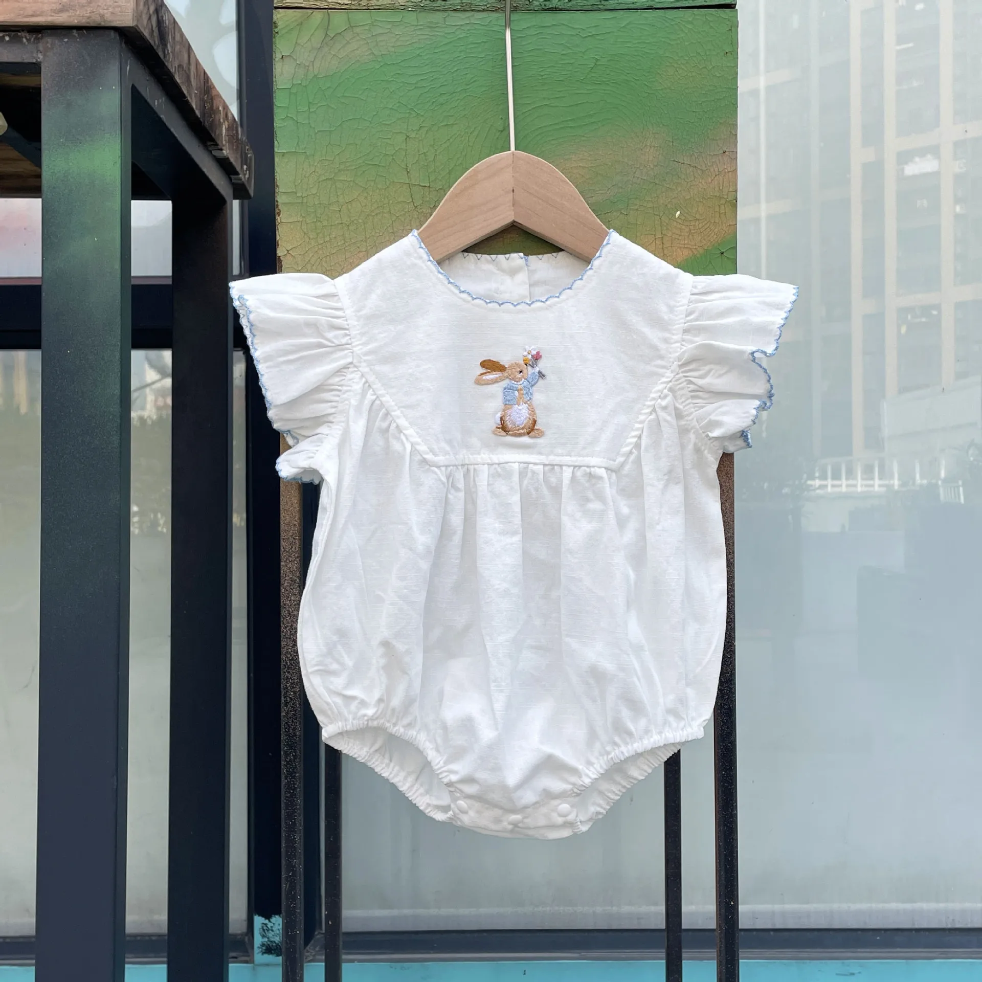 Summer Baby Girls Romper White Short Sleeve Rabbit Cotton Baby Jumpsuit Baby Bodysuit 0-24 Months