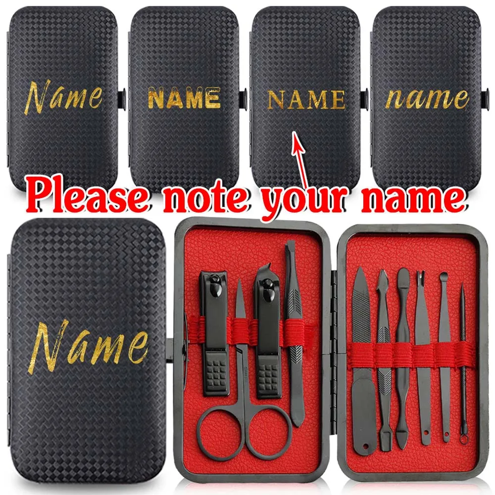 

Customized Name 10Pcs Portable Nail Clippers Set Case Stainless Steel Pedicure Tools Travel Organizer Manicure Box Grooming Kit