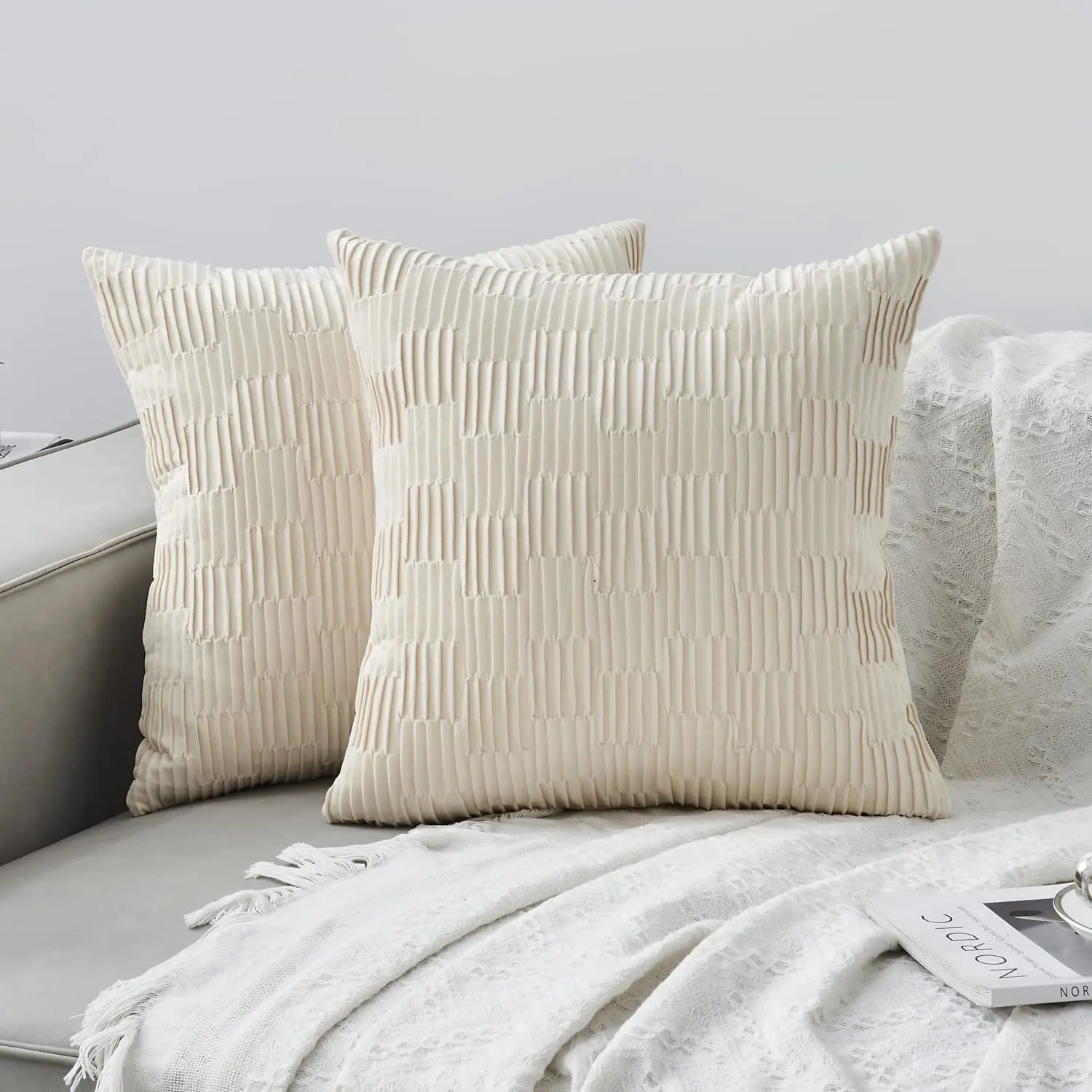 Nordic Style Velvet Pillow Cover Sofa Couch Cushion Case Simple Living Room Backrest Pad Cream White Folded Ins Trend Home Decor